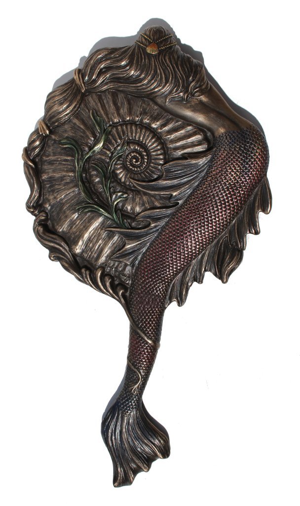 Veronese Design 11 1/8 Inch Mermaid Hand Mirror Cold Cast Resin Bronze Finish Sculpture
