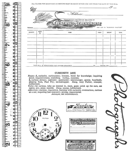 Stampers Anonymous Tim Holtz Large Cling Rubber Stamp Set, Curiosities