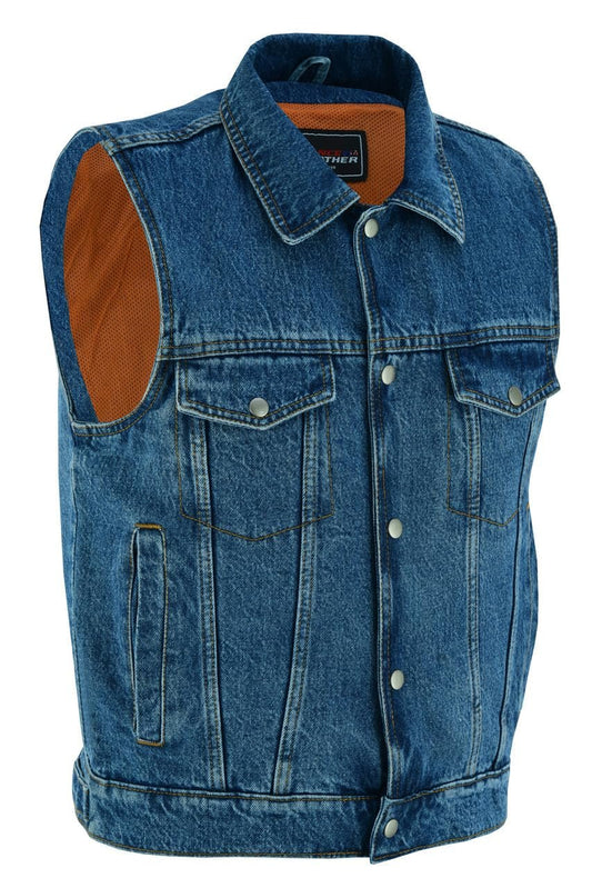 Vance VB917 Mens Jean Style Denim SOA Motorcycle Vest with Conceal Carry Pockets