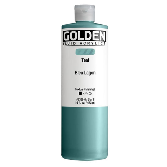 Fluid Acrylics by GOLDEN, Teal, 16 fl. oz. Bottle, Professional Acrylic Paint, Opaque