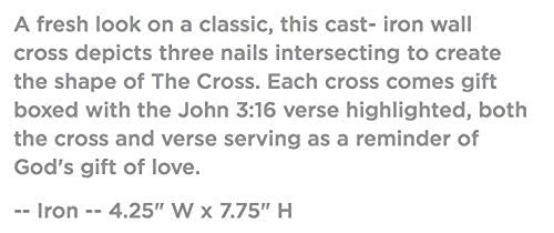 Creative Brands CB Gift The Cross Of Nails Wall Cross with Scripture, 4.25 x 7.75-Inch, Cast Iron (17199X)
