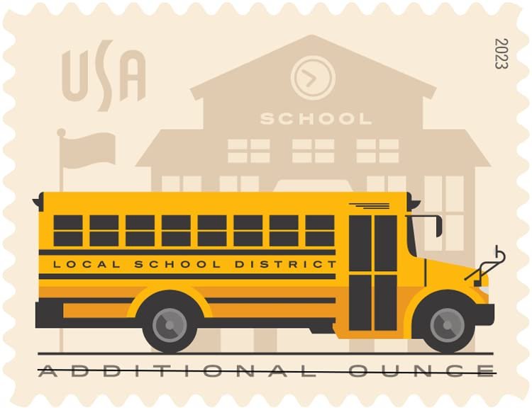 School Bus Additional Ounce USPS Postage Stamps 1 Sheet of 20 Students Children Teachers Celebration Party Announcement (20 Stamps)