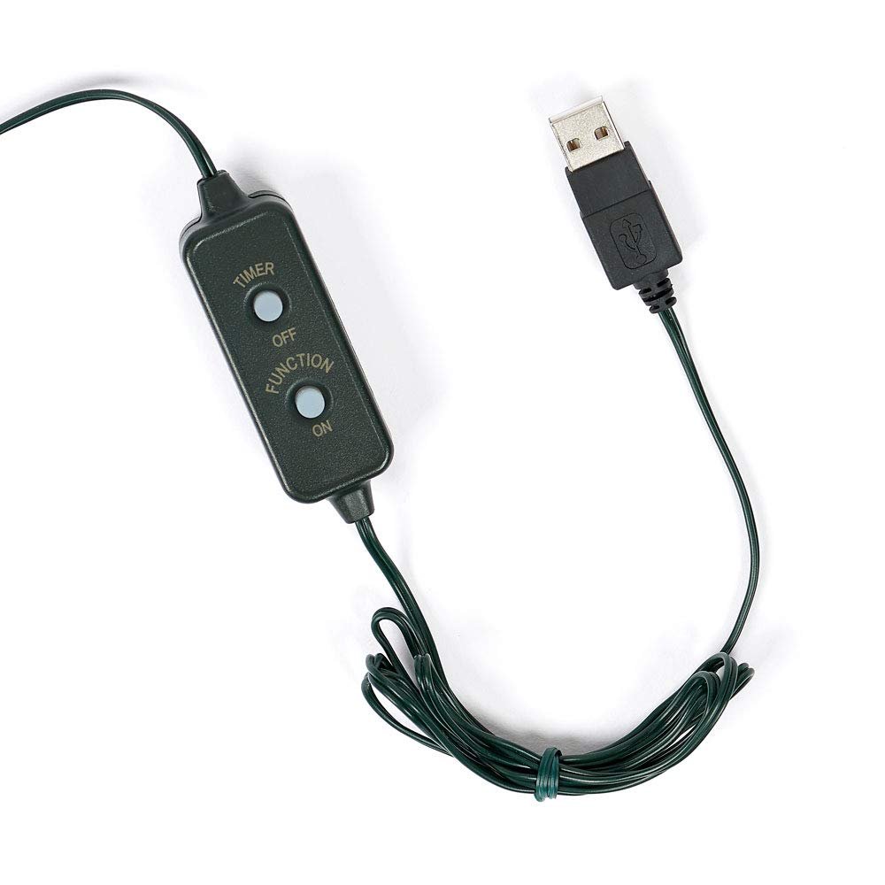 Roman 42-Foot USB LED 500L Warm White Christmas Light Set – Green Cord with 10-Function Controller & Off Timer – Energy-Efficient Holiday Lights for Indoor/Outdoor Use