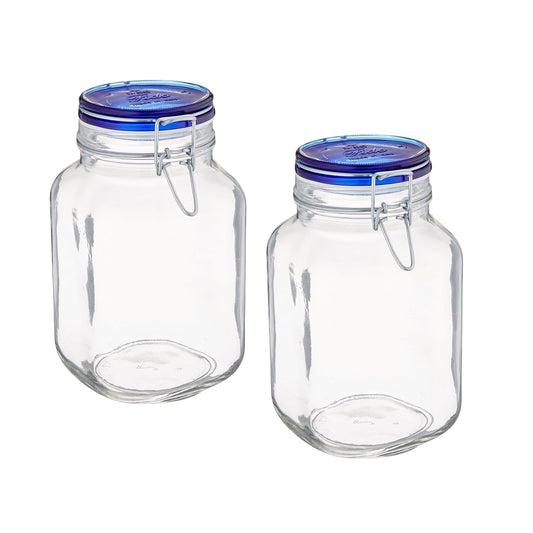 Bormioli Rocco Fido Collection, 2 Pack, 67.75 Oz. Food Storage Glass Jars, Airtight Rubber Seal & Glass Lid, With Stainless Wire Clamp,Made In Italy.