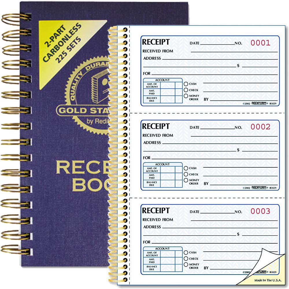 Rediform Money Receipt Book, Gold Standard, Two-Part Carbonless, 8.5 x 5.5, 3 per Page (8L829) - 5 Pack