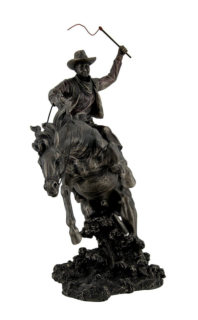 Resin Statues Bronzed Rodeo Cowboy And Bucking Bronco Statue 13 Inches Tall 9 X 15.5 X 5.5 Inches Bronze