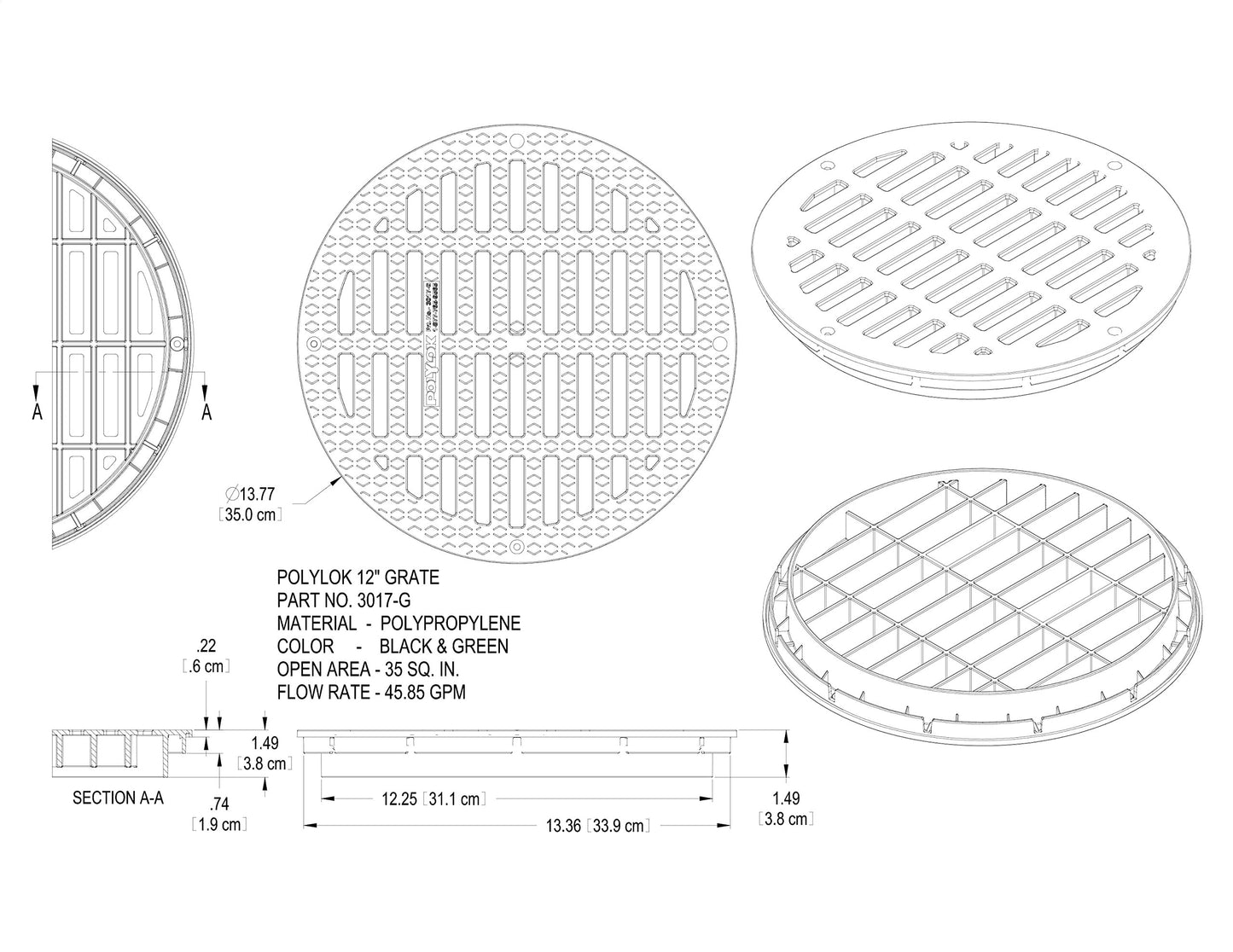 Polylok 12" Grate for Polylok 12" Catch Basins & Risers (3017-GE)