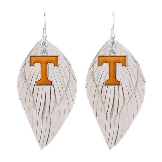 Tennessee White Orange Boho Leather Feather Wire Earrings Jewelry UT_AB