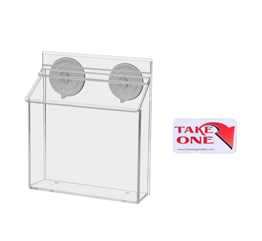 Outdoor Brochure Holder Suction Cup Window Mount Holds 6" x 4" Postcards Handouts Clear Acrylic Indoor or Outdoor Perfect for Take Out Menus and Pricing Sheets with Lid by Marketing Holders