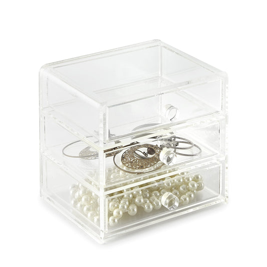 Huang Acrylic Clear Acrylic 3-Drawer Chest for Jewelry and Accessories