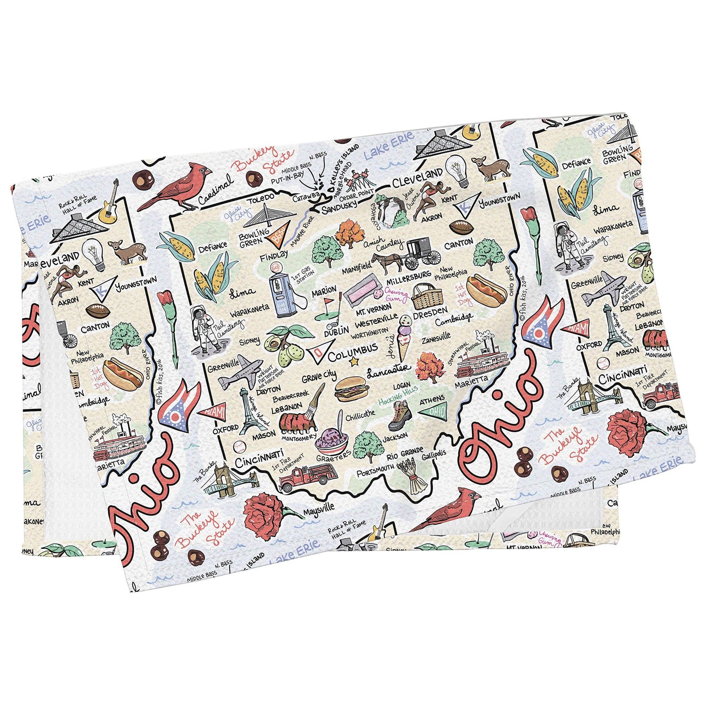 Fish Kiss 16"x24" Map Towel is 100% Microfiber Waffle Weave Help You Explore in Detail – Our Super Absorbent & Soft, Machine Washable State Map Towel is Stain & Wrinkle Resistant