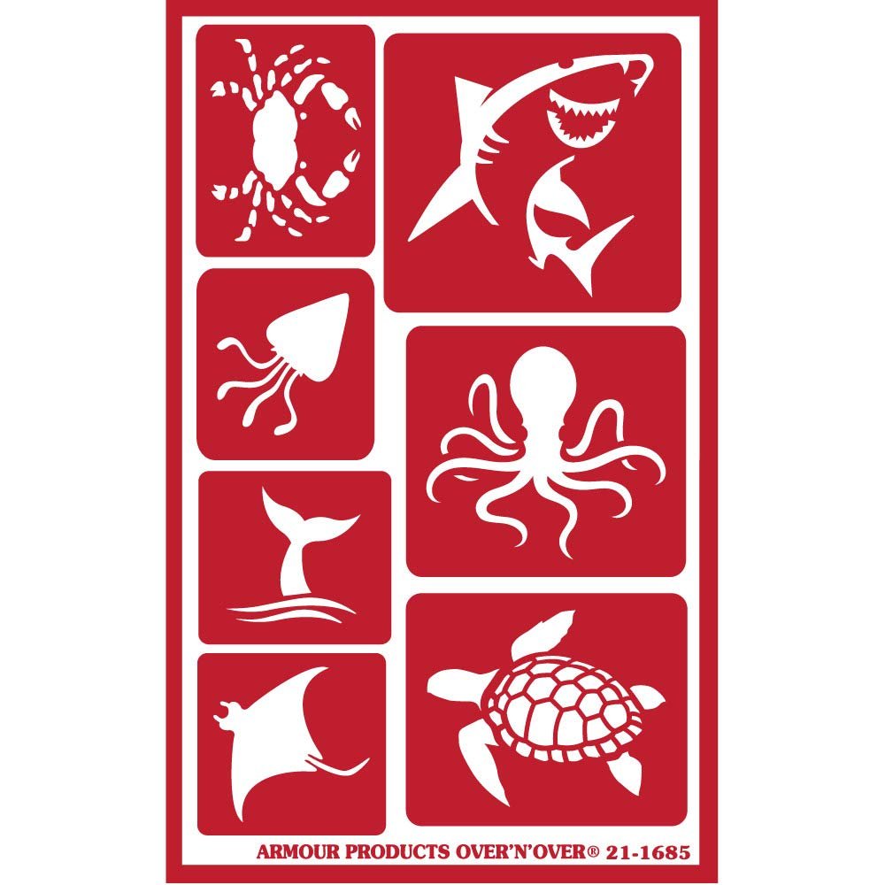 3 Armour Etch Over N Over Reusable Glass Etching Stencils Set | Wild Life Animals, Sea Creatures, Birds Theme