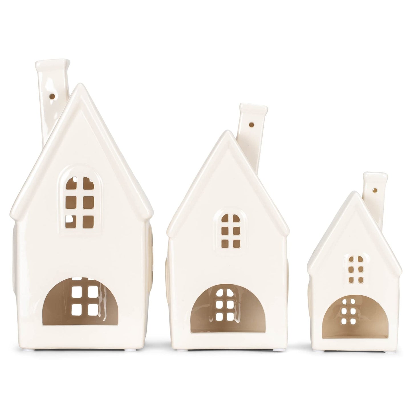 RAZ Imports 2022 Cozy Christmas 8.25" White Ceramic House, Set of 3