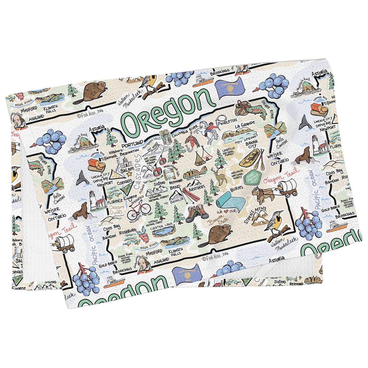 Fish Kiss 16"x24" Map Towel is 100% Microfiber Waffle Weave Help You Explore in Detail – Our Super Absorbent & Soft, Machine Washable State Map Towel is Stain & Wrinkle Resistant