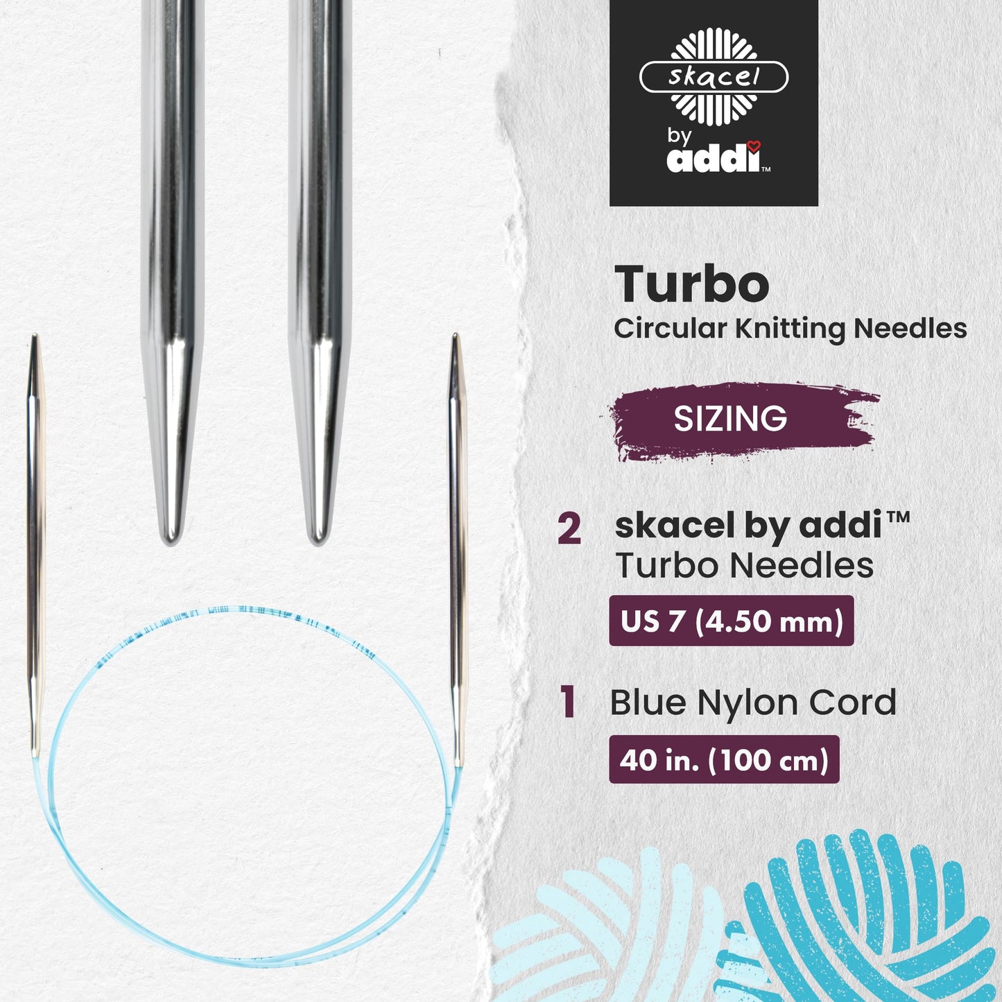 skacel by addi Circular Knitting Needles, 40 Inch (100 cm) Turbo Round Brass Knitting Needle Pair with Nylon Cord, 4.5 mm (US Size 7)