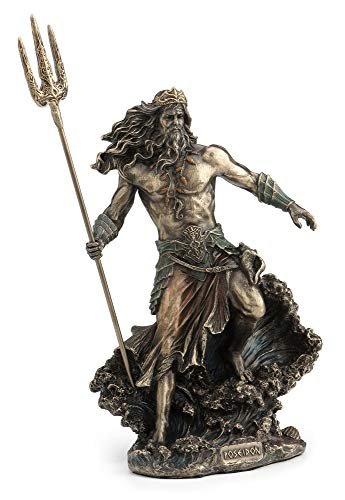 Veronese Design 7 7/8 Inch Greek God Poseidon Standing Over Crashing Waves Cold Cast Resin Statue Bronze Finish