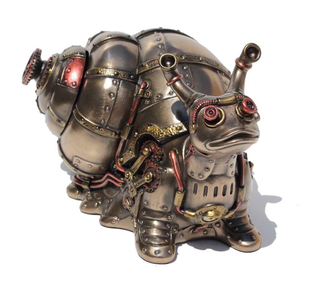 Veronese Design 4.5" Tall Steampunk Giant Land Snail Hidden Trinket Box Cold Cast Resin Antique Bronze Finish