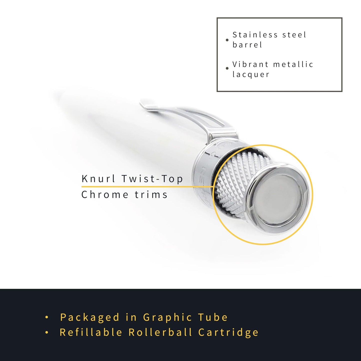 Retro 1951 Tornado™ Classic Lacquer Rollerball Pen - White | Glow-in-the-Dark