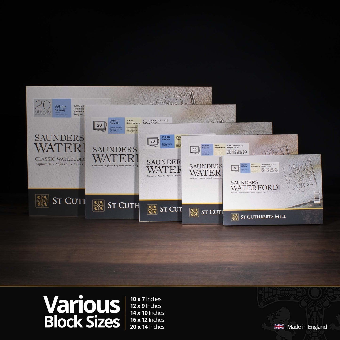 St. Cuthberts Mill Saunders Watercolor Paper Block - 20x14-inch White 100% Cotton - 20 Sheets of 140lb Cold Press for Gouache Ink Acrylic Charcoal and More