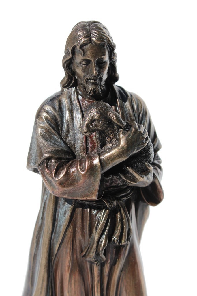 US 6.25 Inch Jesus Holding A Lamb Cold Cast Bronze Figurine Statue
