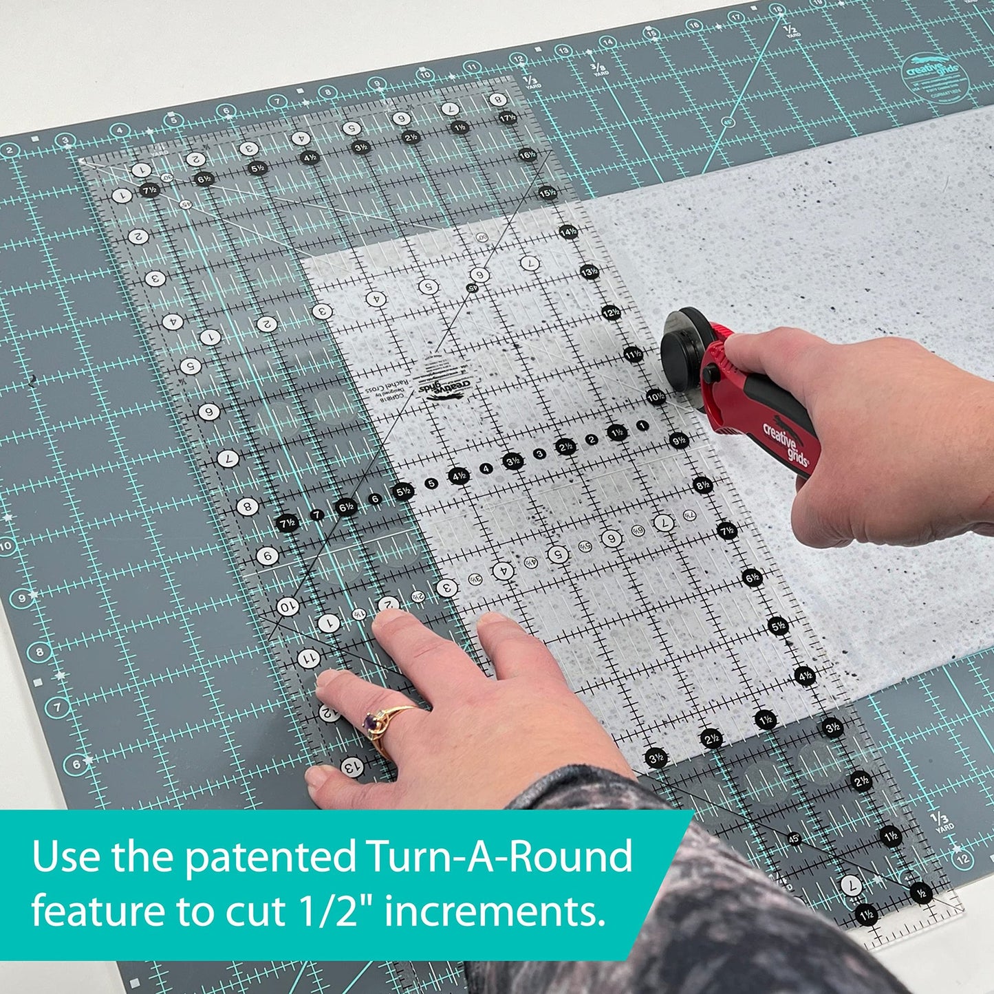 Creative Grids Quilt Ruler 12-1/2in x 24-1/2in Rectangle – CGR1224 – Made in USA, Non-Slip Grip Acrylic Quilting, Sewing, Crafting, Patchwork Ruler for Measuring & Cutting Fabric