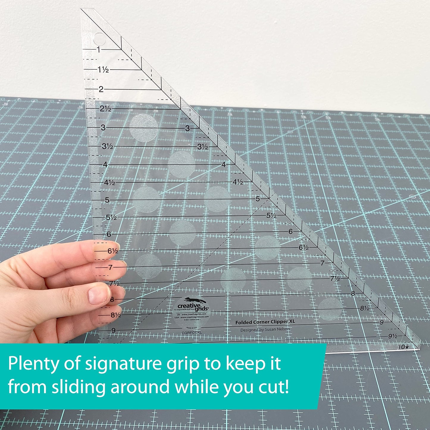 Creative Grids Folded Corner Clipper XL Quilt Tool – CGRFCCXL – Made in USA, 10in x 10in, Non-Slip Grip Acrylic Quilting, Sewing, Crafting, Patchwork Ruler & Template