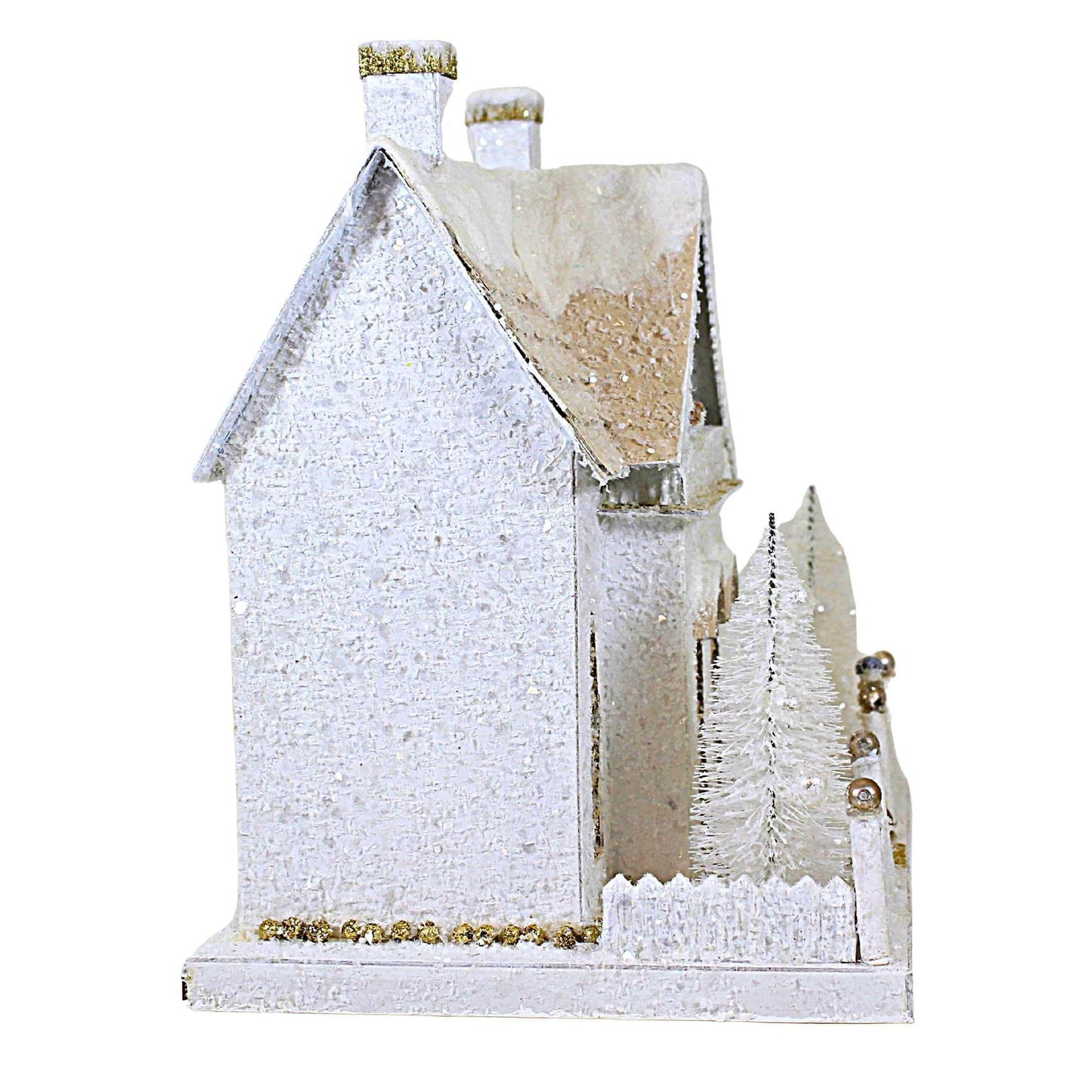 Cody Foster Winter White Cottage Paperboard Putz House Light Up Retro - 1 House 11 Inches - Hou302 - White