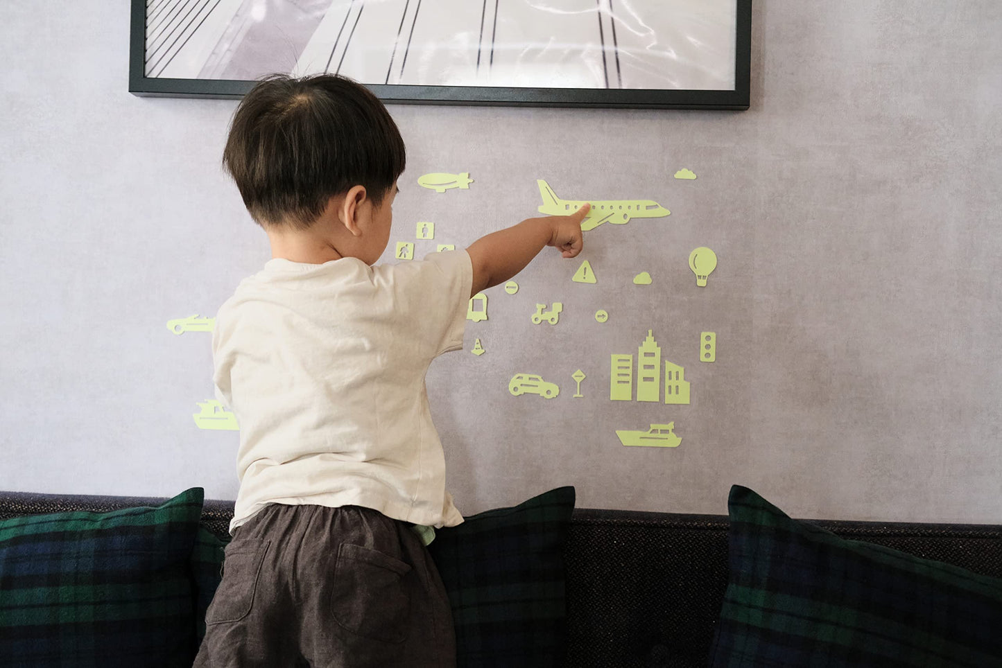 GLOPLAY Vehicle Series (32pcs/Pack), Glow in The Dark Educational Wall Stickers, The Eco-Friendly and Brightest Wall Stickers for Ceiling, Bathtime, Bedroom, Party, Decor