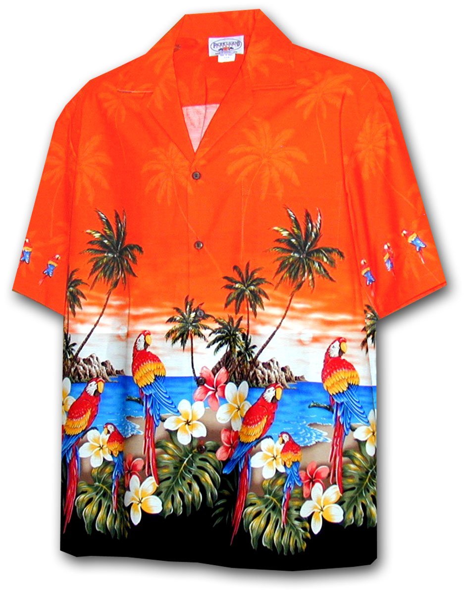 Pacific Legend Men's Parrots Beach Border Hawaiian Shirt