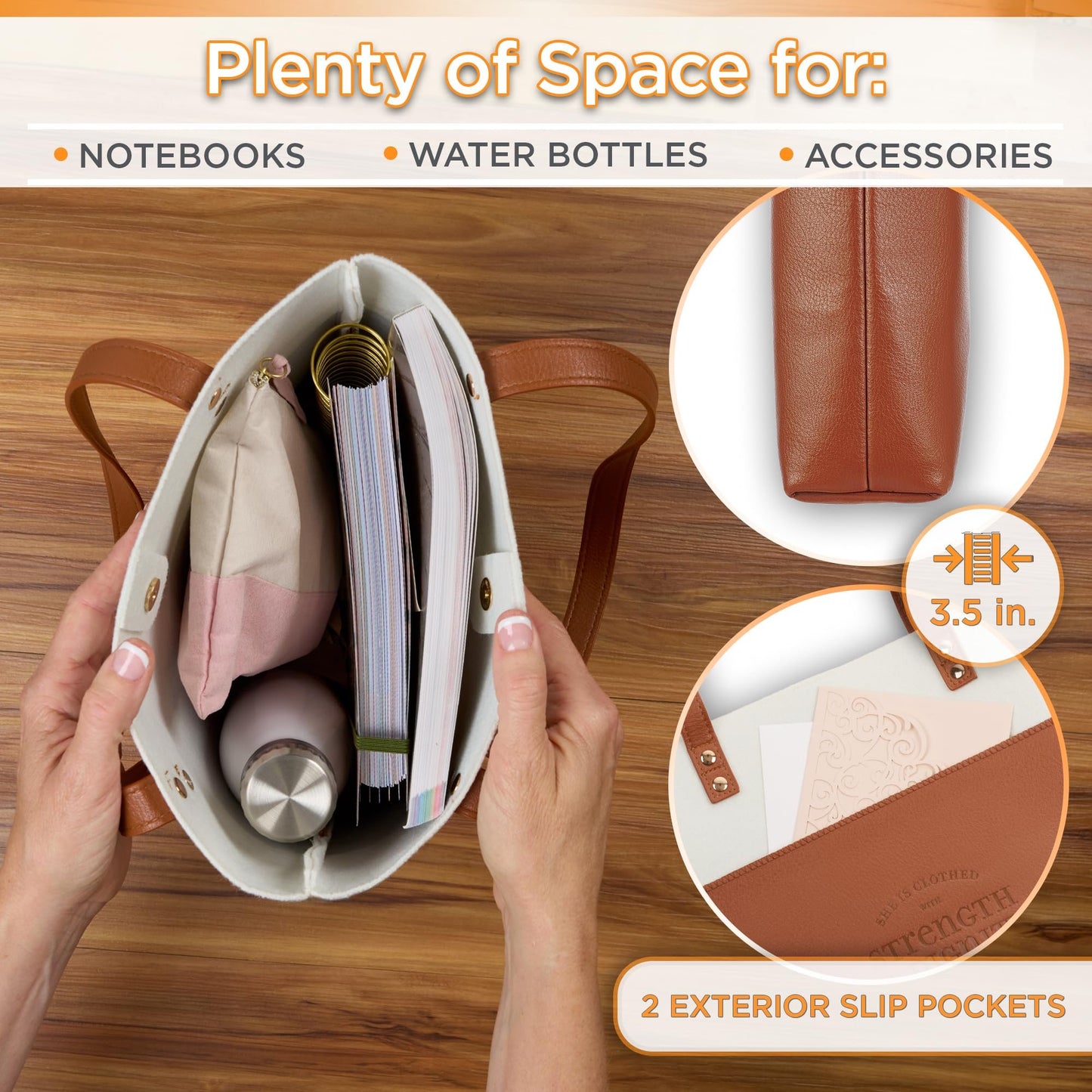 Christian Art Gifts Felt and Faux Leather Fashion Bible Cover Tote Bag with Inspirational Scripture, One Size