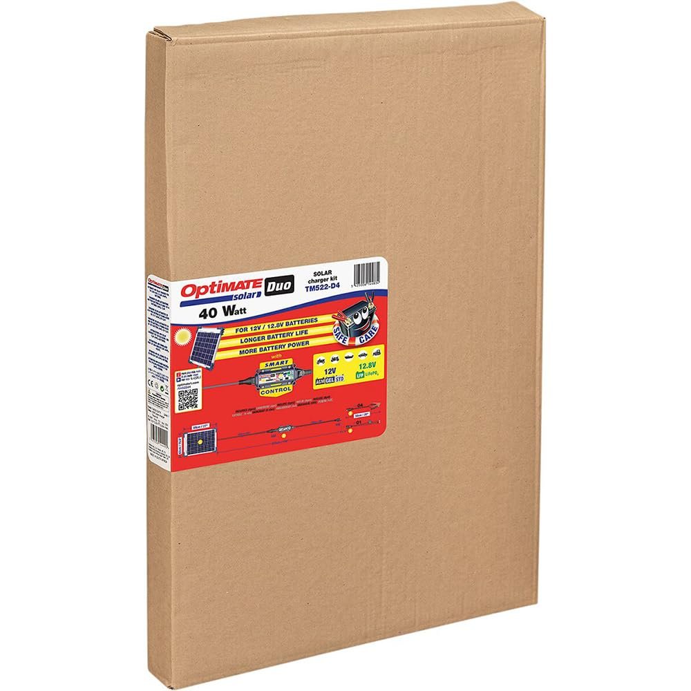Optimate Solar Duo 40W, TM522-D4, 6-Step 12V / 12.8V 3.3A Weatherproof Solar Battery Saving Charger & maintainer