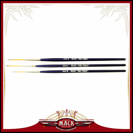 Set of 3 Size 0-2 Series 444 The Virus Scrolling Script Pinstriping Brush with Specially Blended Golden Taklon
