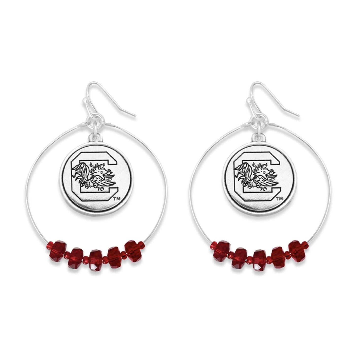 South Carolina Gamecocks Chloe Silver Red Facet Bead Hoop Earrings Jewelry USC