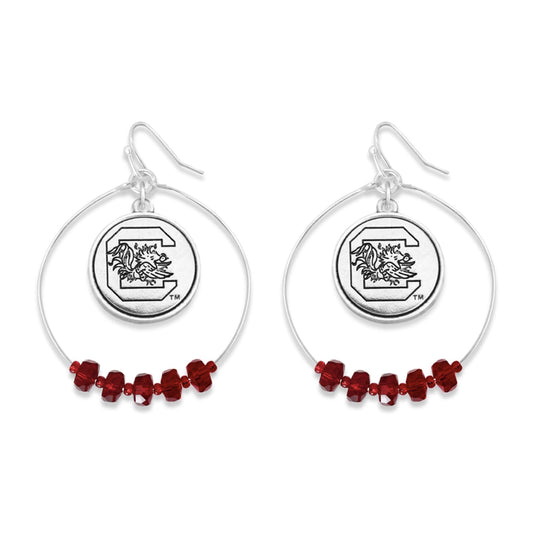 South Carolina Gamecocks Chloe Silver Red Facet Bead Hoop Earrings Jewelry USC
