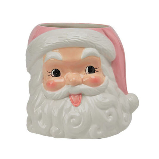 December Diamonds North Pole Sweet Shoppe Pink Santa Head Planter - Fun Christmas Planter for Home Decor