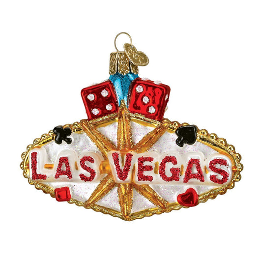 Old World Christmas Las Vegas Sign Glass Blown Ornament for Christmas Tree, Handcrafted Holiday Decoration, Gamble Collection