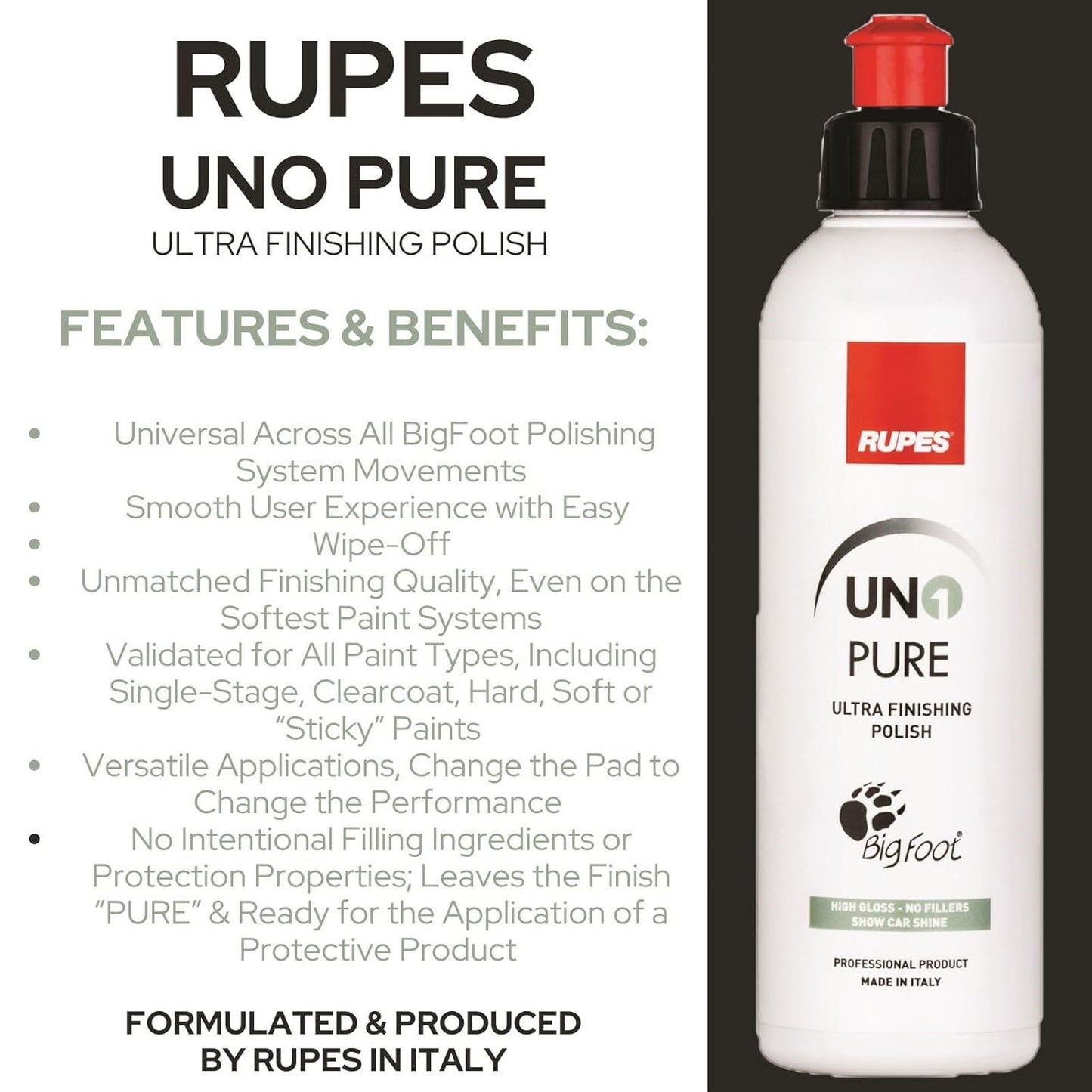 RUPES 5 Pack of High Performance Orbital Polishing Compounds - Includes 250 Milliliter Bottles of D-A Coarse, D-A Fine, UNO Protect, UNO Pure and Uno Advanced