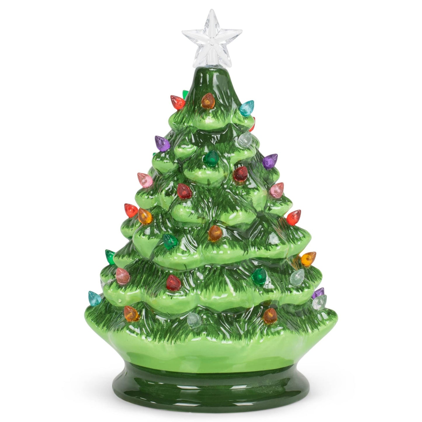 Raz Imports Vintage Green Lighted Ceramic Christmas Tree with Timer 8 Inch
