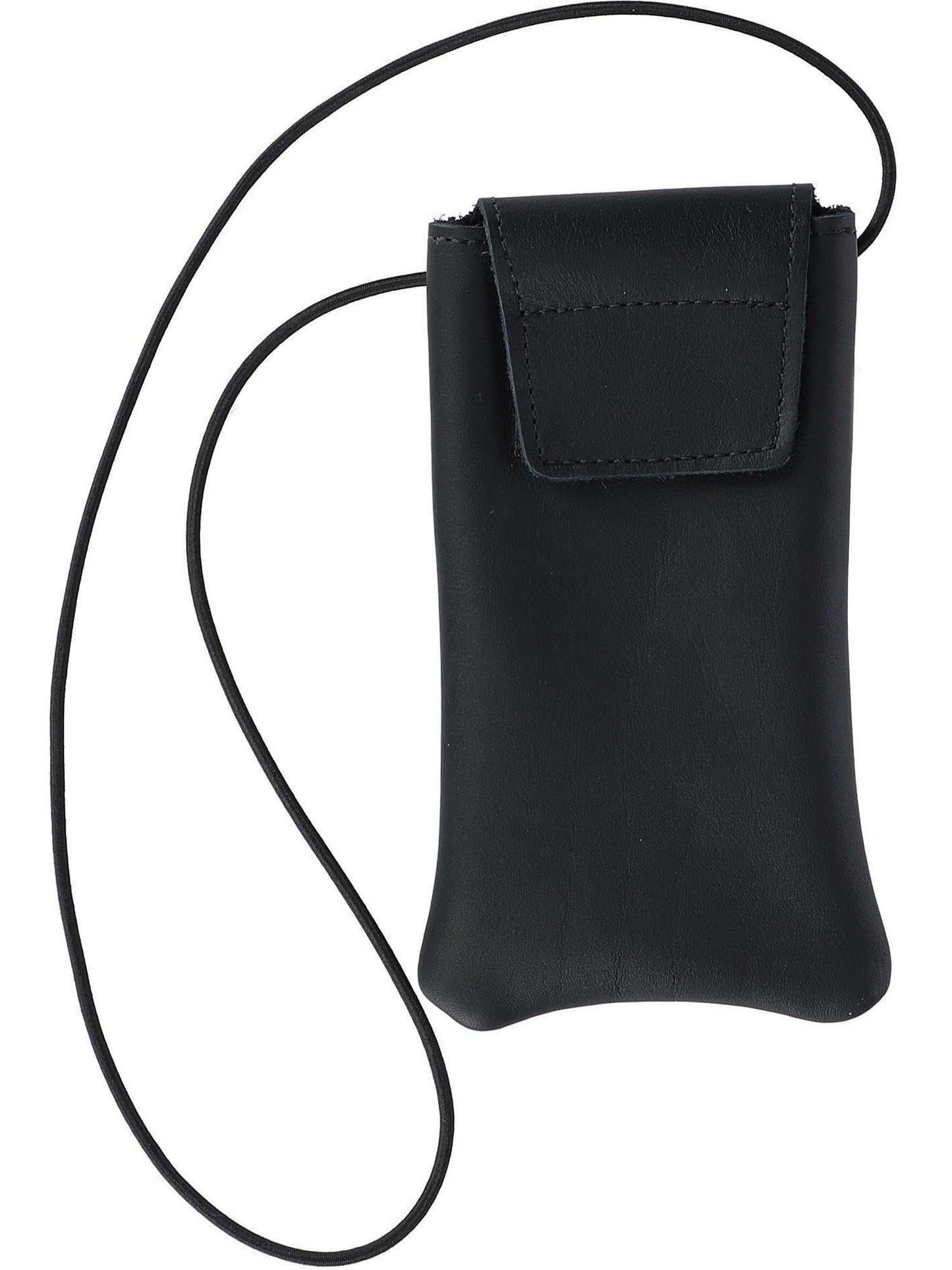 Boston Leather Solid Leather Eyeglass Case with Neck String, Black