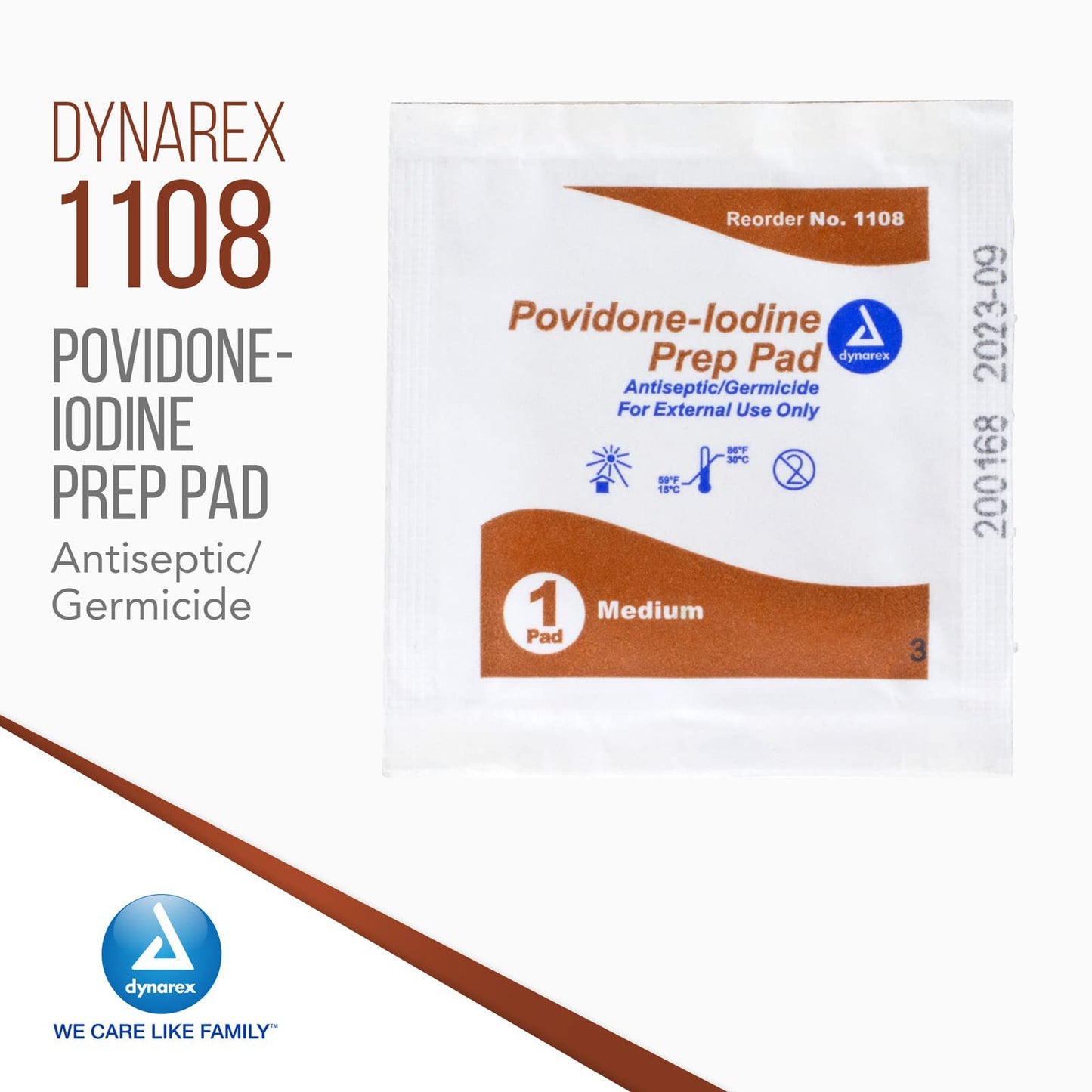 Dynarex Povidone-Iodine Prep Pads, Saturated with Povidone Iodine 10%, Medical-Grade Antiseptic Wipes used for Prepping prior Minor Procedures, Medium, 1 Case of 100 Prep Pads
