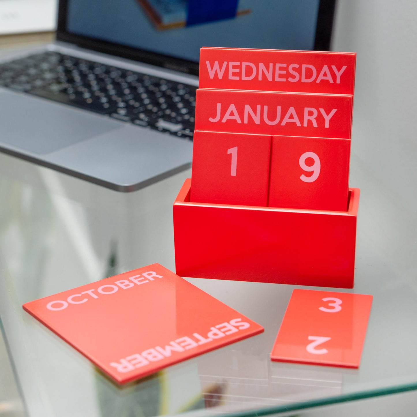 Red Small Glossy Desk Calendar – Compact Full-Color Desktop Calendar (3.94 x 1.57 x 4.80 in)