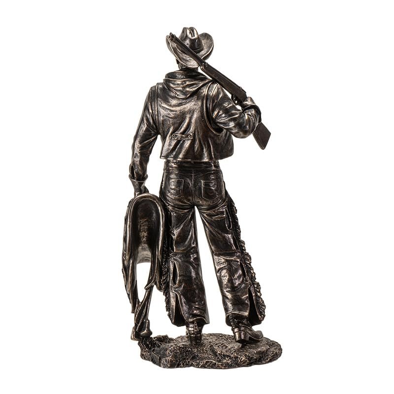 Pacific Giftware Bronze Accent Cowboy Figurine with Rifle Gun and Saddle Western Decor Statue for Home or Office, Detailed Western Statue Decor Piece 17 Inches