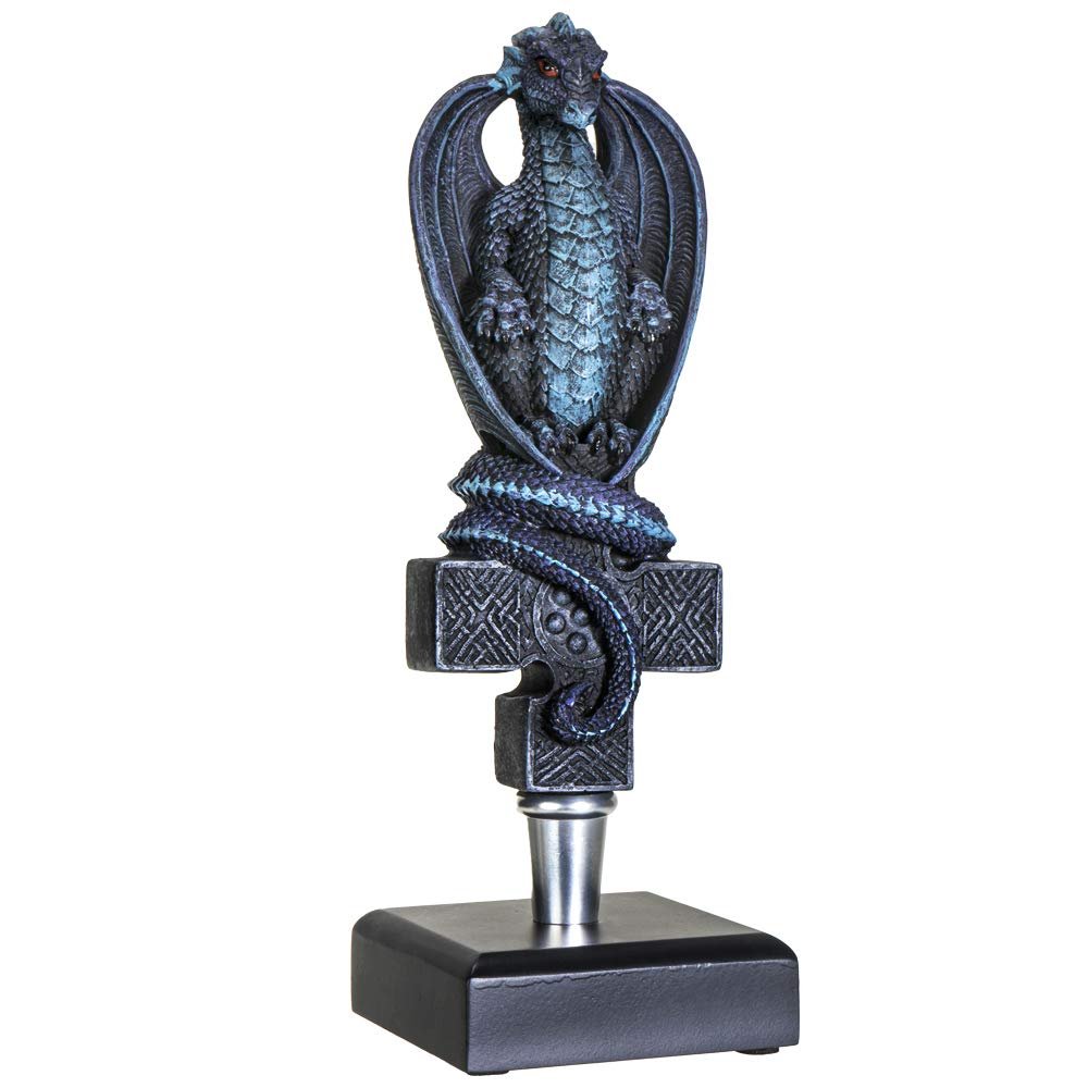 SUMMIT COLLECTION Fantasy Dragon On Celtic Cross Beer Tap Handle Display Grey Stone Sculptural Decor for Homebrew Kegerators Man Cave Bars Cool Beer Gift