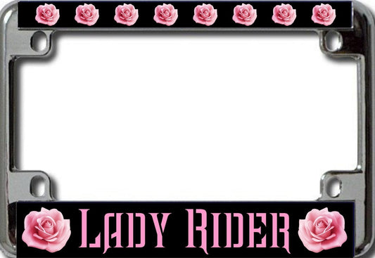 Pink Rose Lady Rider Motorcycle License Plate Frame