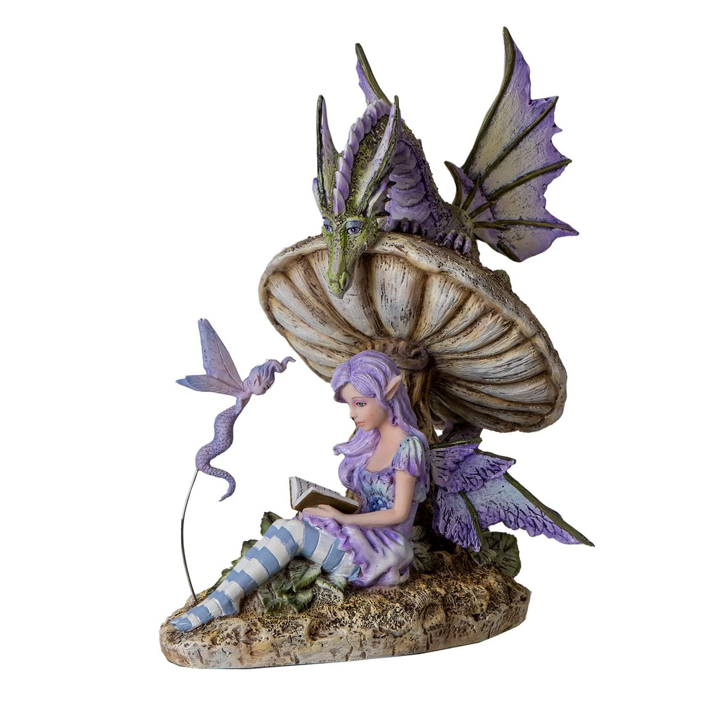 Pacific Giftware A Storyteller Purple Fairy Accompanied by Pixie Fairy and Dragon Fairy Nested On A Toadstool Mushroom Sculpture 9 Inch Tall by Amy Brown (Light Purple Fairy with Dragon)