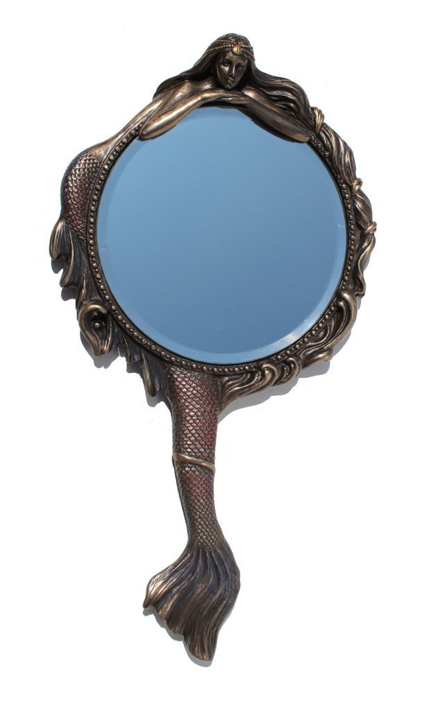 Veronese Design 11 1/8 Inch Mermaid Hand Mirror Cold Cast Resin Bronze Finish Sculpture