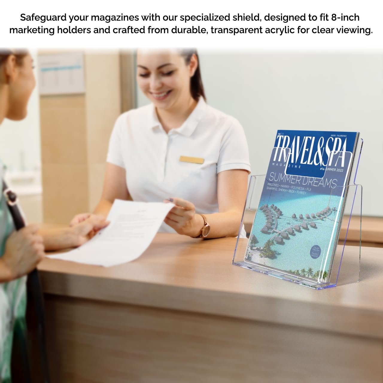 12 Pack Clear Acrylic 8" x 10" Shield for Magazine Brochure Display Holders Holds Flyers in Place Stop The Flop by Marketing Holders