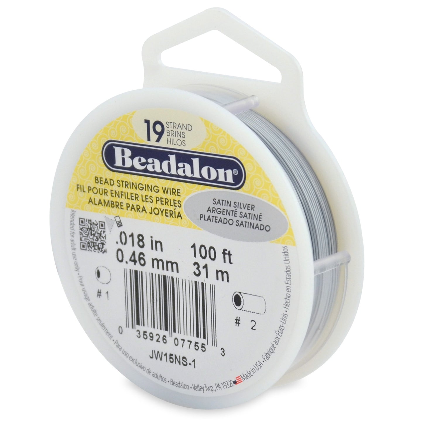 Beadalon 19 Strand Bead Stringing Wire - Beading & Jewelry Making Supplies, Flexible Stainless Steel Nylon Coated Thin String for Bracelets & Necklaces