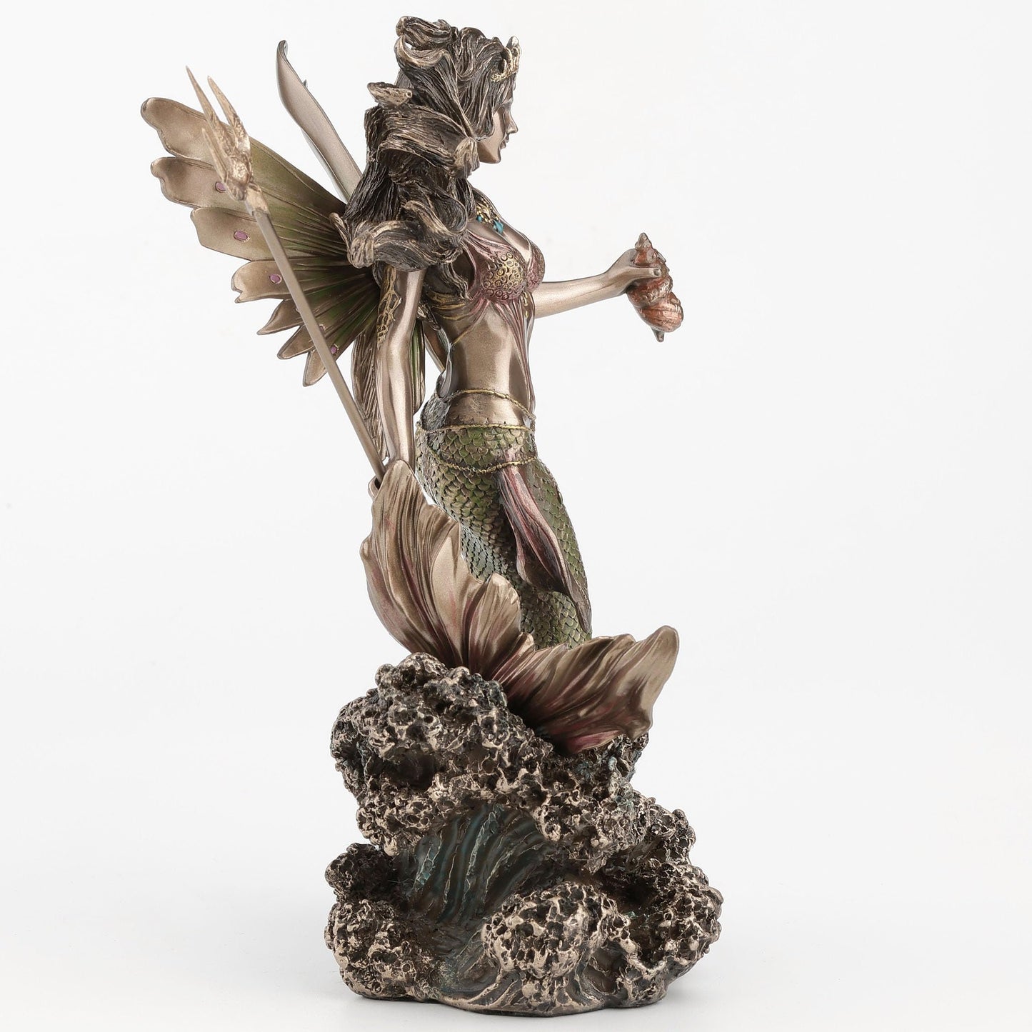 Veronese Design 9 1/8 Inch Queen Mermaid Fairy Holding Trident Cold Cast Resin Bronze Finish Sculpture