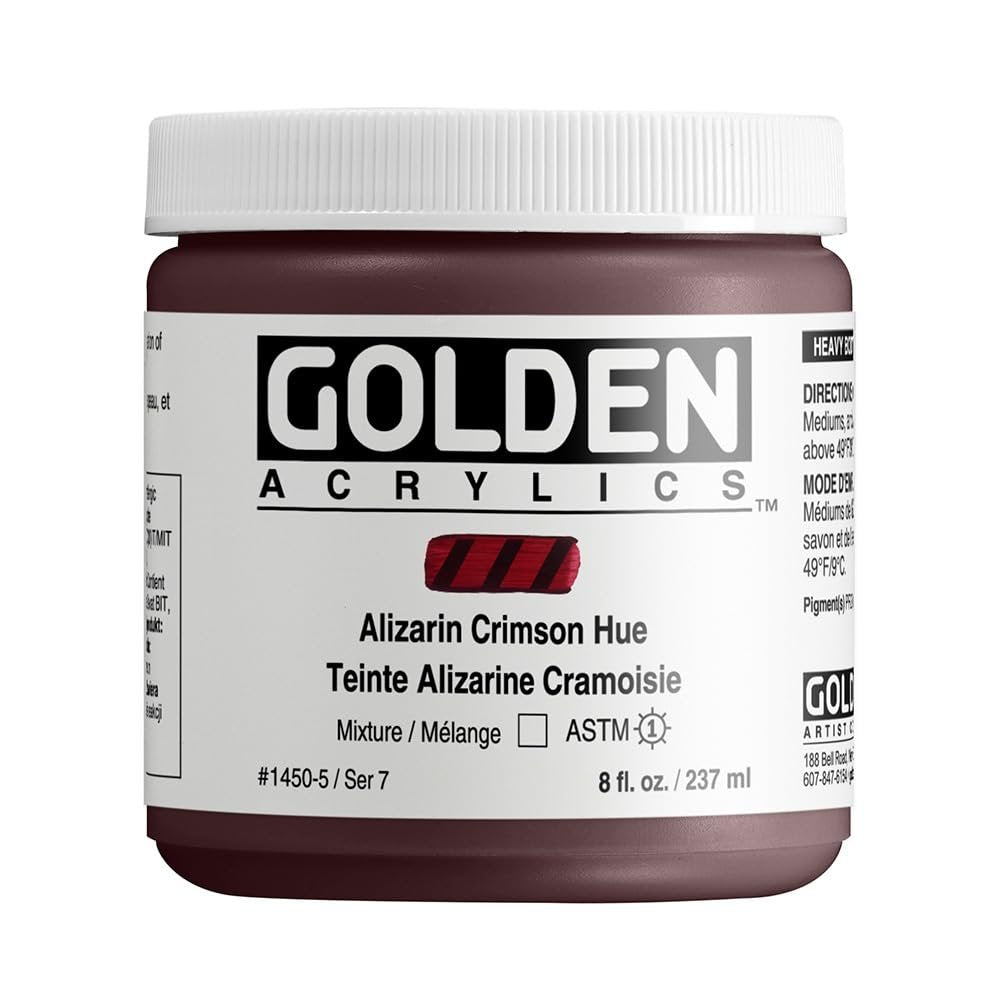 Heavy Body Acrylics by GOLDEN, Alizarin Crimson Hue, 8 fl. oz. Jar, Professional Acrylic Paint, Transparent